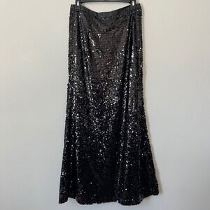 Carmen Marc Valvo Black Sequin Maxi Skirt‎ Evening Formal Party Flare NWT Size M